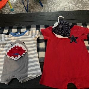 Lot of 2 infant boys Mud Pie Rompers Shark is 9-12 mon Western One is 12-18 mon